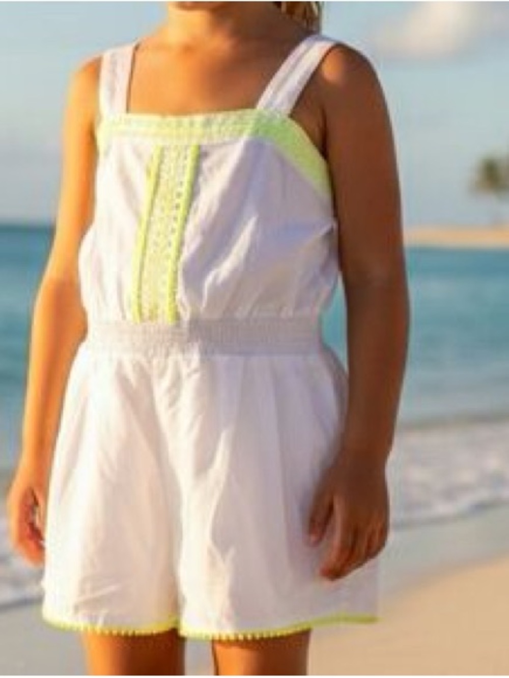 Janie and Jack White Romper with Neon Yellow Trim